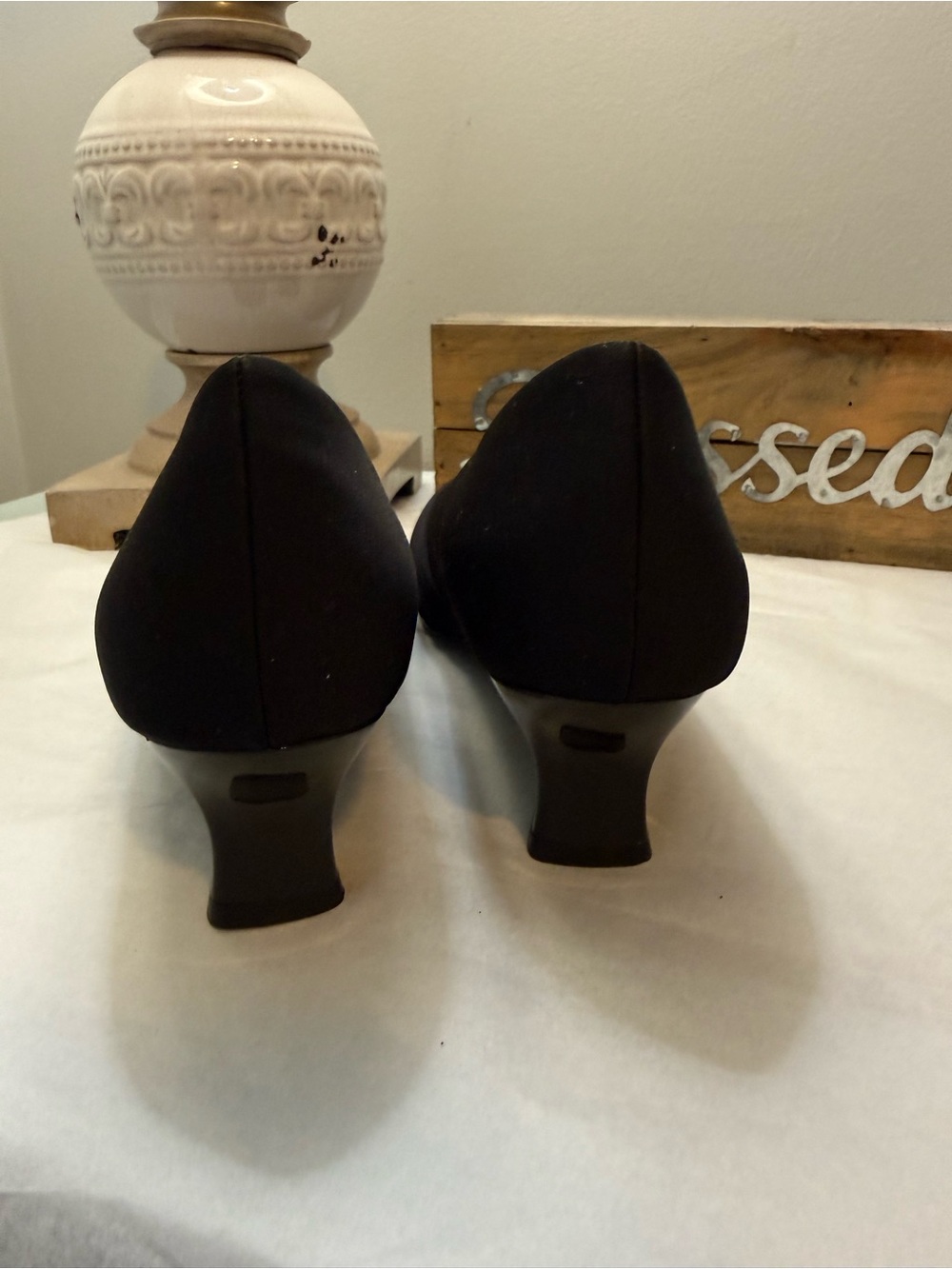 Black Women's lower heel with Cushioned Insole - Picture 3 of 5